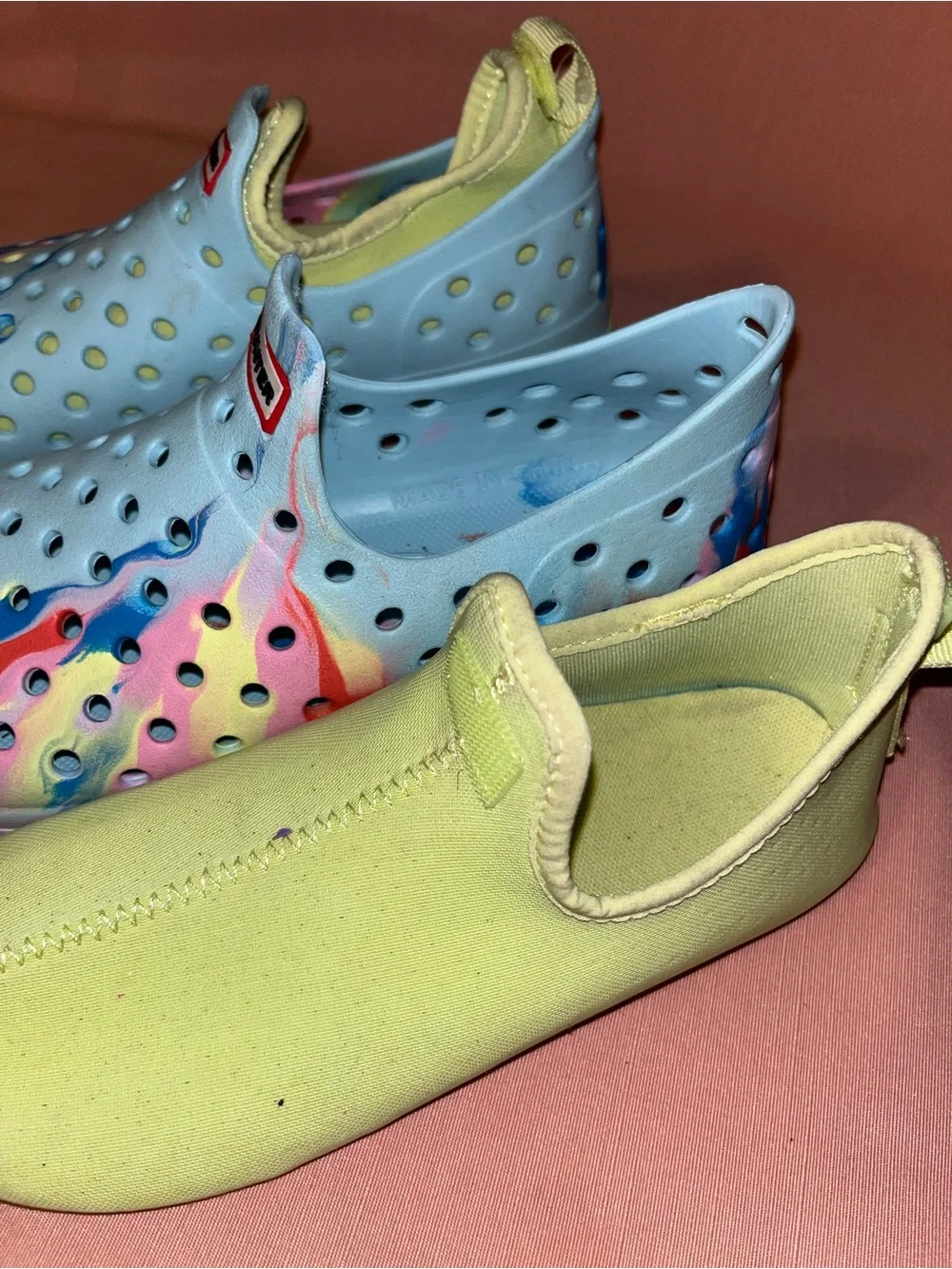 Hunter Light Blue Slip-On Water Shoes with Multicolor Paint Accents